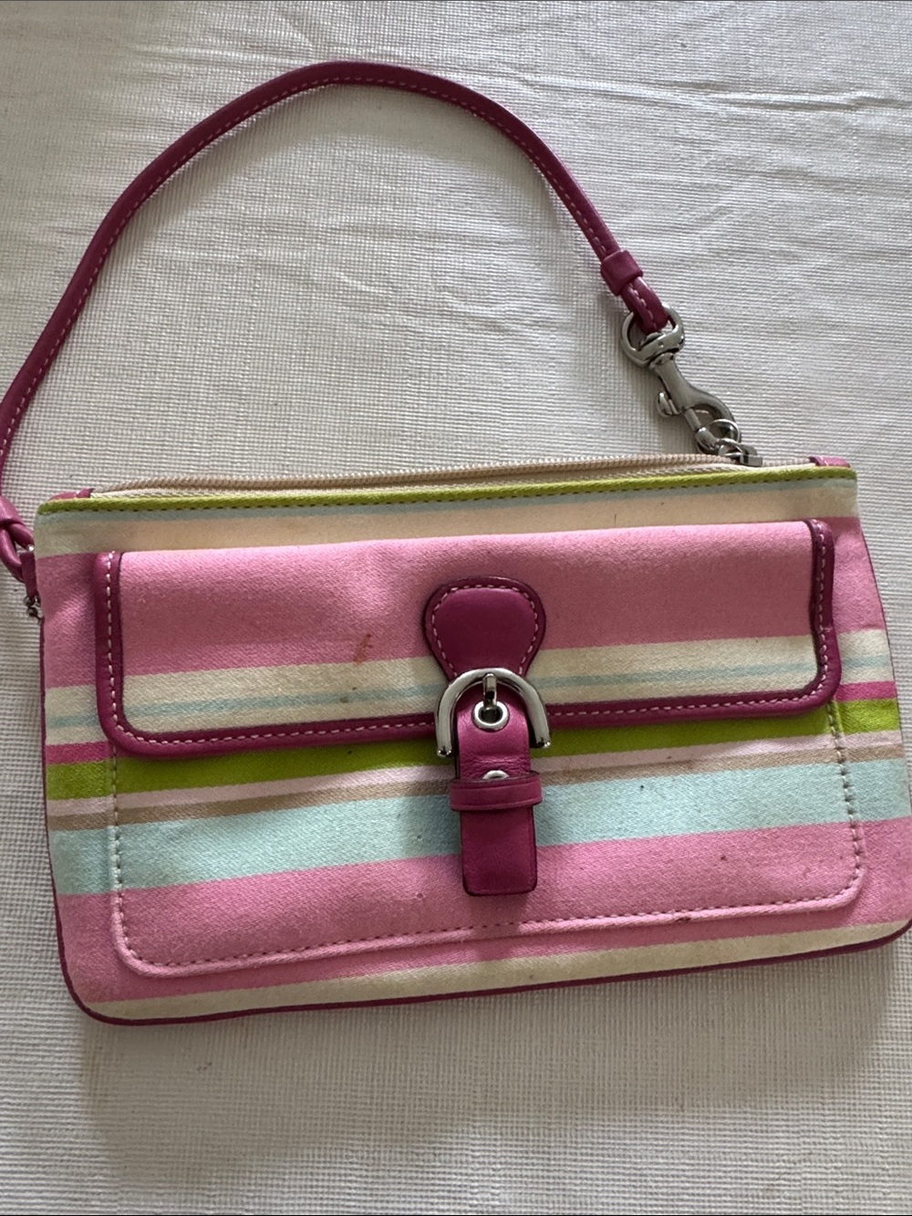 Coach Pink Multicolor Striped Wristlet Clutch